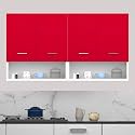 WOOD VAN 4 Door Multipurpose Wall Mounted Cabinet with Open Shelf | Storage for Kitchen, Bathroom, Office & Living Room | Color-White & Red
