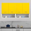 WOOD VAN 4 Door Multipurpose Wall Mounted Cabinet with Open Shelf | Storage for Kitchen, Bathroom, Office &amp; Living Room | Color-White &amp; Yellow