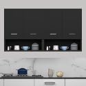 WOOD VAN 4 Door Multipurpose Wall Mounted Cabinet with Open Shelf | Storage for Kitchen, Bathroom, Office &amp; Living Room | Color-Black