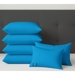 the wood white colored hypoallergenic gel microfiber pillows set of 6  height adjustable for soft to medium firm  no pillow covers needed  sleep well with pillow 16 x 24 inch - curious blue