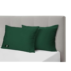 the wood white colored hypoallergenic gel microfiber pillows set of 2  height adjustable for soft to medium firm  no pillow covers needed  sleep well with pillow 16 x 24 inch - dark green
