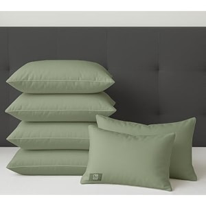 the wood white colored hypoallergenic gel microfiber pillows set of 6  height adjustable for soft to medium firm  no pillow covers needed  sleep well with pillow 16 x 24 inch - light green