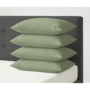 the wood white colored hypoallergenic gel microfiber pillows set of 4  height adjustable for soft to medium firm  no pillow covers needed  sleep well with pillow 16 x 24 inch - light green