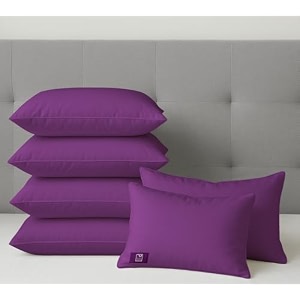 the wood white colored hypoallergenic gel microfiber pillows set of 6  height adjustable for soft to medium firm  no pillow covers needed  sleep well with pillow 16 x 24 inch - magenta