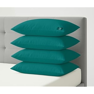 the wood white colored hypoallergenic gel microfiber pillows set of 4  height adjustable for soft to medium firm  no pillow covers needed  sleep well with pillow 16 x 24 inch - teal