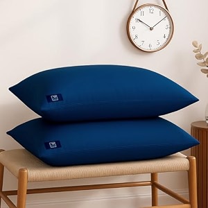 woodwhite colored hypoallergenic gel microfiber pillows set of 2  height adjustable for soft to medium firm  no pillow covers needed  sleep well with pillow 16 x 24 inch - blue