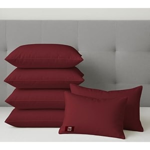 the wood white colored hypoallergenic gel microfiber pillows set of 6  height adjustable for soft to medium firm  no pillow covers needed  sleep well with pillow 16 x 24 inch - maroon