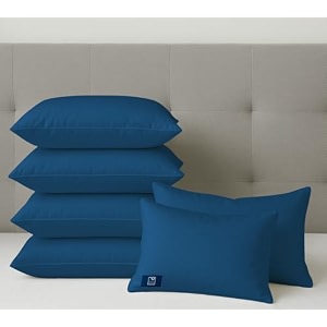 the wood white colored hypoallergenic gel microfiber pillows set of 6  height adjustable for soft to medium firm  no pillow covers needed  sleep well with pillow 16 x 24 inch - blue