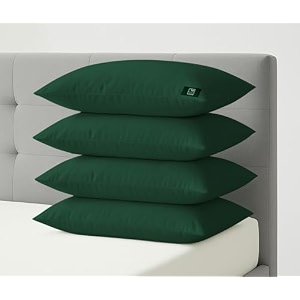 the wood white colored hypoallergenic gel microfiber pillows set of 4  height adjustable for soft to medium firm  no pillow covers needed  sleep well with pillow 16 x 24 inch - dark green