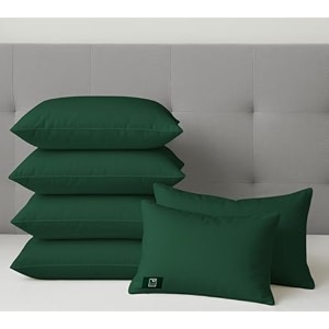the wood white colored hypoallergenic gel microfiber pillows set of 6  height adjustable for soft to medium firm  no pillow covers needed  sleep well with pillow 16 x 24 inch - dark green