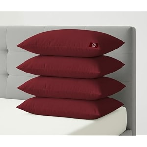 the wood white colored hypoallergenic gel microfiber pillows set of 4  height adjustable for soft to medium firm  no pillow covers needed  sleep well with pillow 16 x 24 inch - maroon