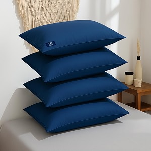 woodwhite hypoallergenic gel microfiber blue pillows set of 4  height adjustable for soft to medium firm  no pillow covers needed  sleep well with pillow 16 x 24 inch