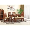 WOODBONE Dining Table Set, Solid Wood 6 Seater Dining Table with Chair for Living Room Furniture, Wooden Dining Table with Bench, Modern Unqiue Dining Table Set (6 Seater Dining Table) Honey Finish