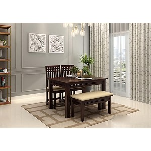 woodbone dining table set wood 4 seater dining table with chair for living room furniture wooden dining table with bench modern unqiue dining table set 4 seater dining table walnut finish