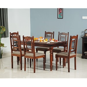 apex sheesham wooden dining table 6 seater with chairs - space saving 6 seater dining table set with 6 dining chair for home amp office dining set in honey finish