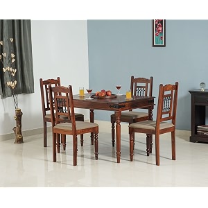 apex sheesham wooden dining table 4 seater with chairs - space saving 4 seater dining table set - dining set in honey finish