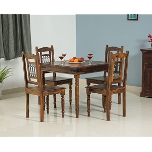 apex sheesham wooden dining table 4 seater with chairs - small space saving 4 seater dining table set - dining set in teak finish