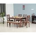 Apex Sheesham Wooden Dining Table 6 Seater with Chairs &amp; 2 Seater Bench - Space Saving 6 Seater Dining Table Set - Dining Set in Honey Finish