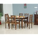 Apex Sheesham Wooden Dining Table 6 Seater with Chairs - Space Saving 6 Seater Dining Table Set with 6 Dining Chair - Dining Set in Teak Finish