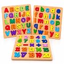 Wooden 3-in-1 Learning Puzzle Toy for Kids 2–5 Years| Capital &amp; Small Alphabet Letters and Numbers 1–20 Counting | Early Educational Activity for Toddlers &amp; Preschoolers| Ideal Birthday &amp; Return Gift