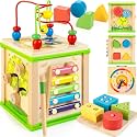 WOODMAM Wooden 7-in-1 Activity Cube, Montessori Toys for 1 2 Year Old