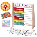Wooden Abacus for Kids Math Manipulatives Learning Clock For 1st 2nd Grade