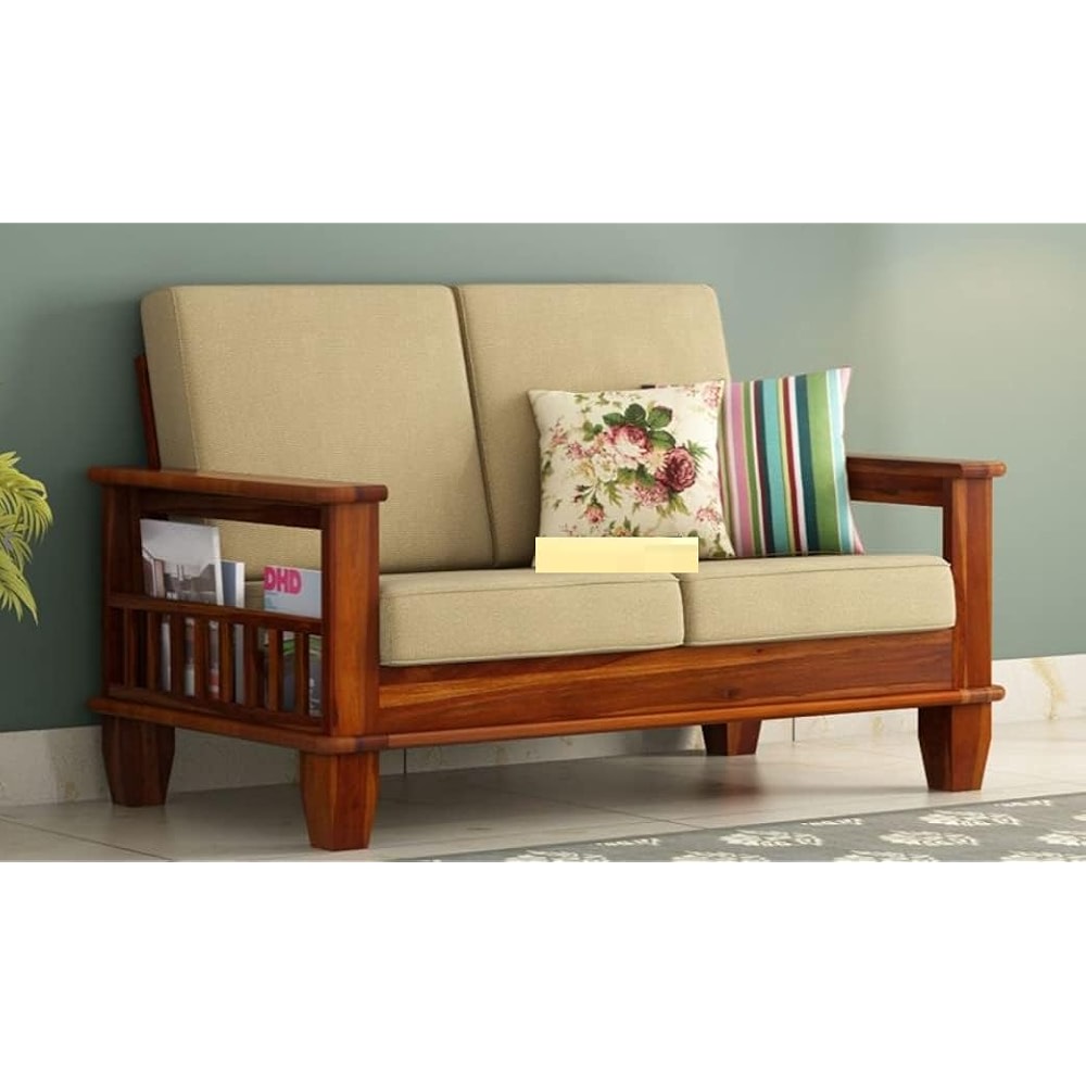 Sheesham Wood 2 Seater Sofa for Home Living Room || Solid Wood 2-Person ...