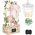 Wooden Baby Shower Crate Closet with Adjustable Handle & Garland, Large Personalized Baby Shower Basket Clothes Hangers Rack Storage Box, Pregnancy Gifts for New Parents Newborn Boy Girl