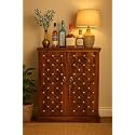 Krishna Wood Decor 47" Height Bar Cabinet for Home | Bar Unit for Living Room | Solid Sheesham Wood, Traditional Brass Work | Wine Rack & Glass Holder for Restaurant and Hotel Areas | Natural Finish