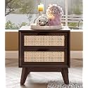 Wooden Bedside Table for Bedroom | Bed Side Table | Nightstand with 2 Drawers Storage | Sheesham Solid Wood with Cane | Walnut Finish