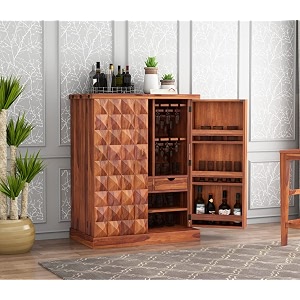 krishna wood decor solid sheesham wood bar cabinet with wine rack and glass holder bar units with storage drawer furniture for home restaurant and hotel areas