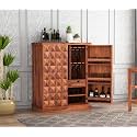 Krishna Wood Decor Solid Sheesham Wood Bar Cabinet with Wine Rack and Glass Holder, Bar Units with Storage Drawer, Furniture for Home, Restaurant and Hotel Areas