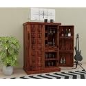Krishna Wood Decor Solid Sheesham Wood Bar Cabinet with Wine Rack and Glass Holder, Bar Units with Storage Drawer, Furniture for Home, Restaurant and Hotel Areas