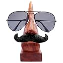 Wooden Brown Nose Shaped Goggle Stand Spectacle/Specs Eyeglass Sunglasses Holder Stand with Black Moutche