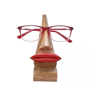 wooden brown nose shaped sunglasses goggle stand spectaclespecs eyeglass holder stand red lips