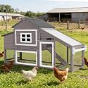 Wooden Chicken Coop with Run, Mobile Chicken House with Wheels, Outdoor Hen Poultry Cage with Leak-Proof Tray and Nesting Box, Lager Chicken Coops with UV-Resistant Roof for 2-3 Chickens (Brown