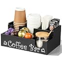 Wooden Coffee Bar Station Organizer Cup Holder for Countertop 7 Compartment