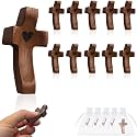 Wooden Cross Fidget My Heart with Organza Bags, Pocket Cross (10pcs)