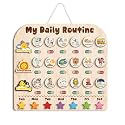 Wooden Daily Routine with Stars Chart 13x14", Chore Chart for Toddlers