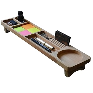 Wooden Desk Organizer with Phone Stand Multi-Compartment
