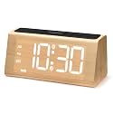 Wooden Digital Alarm Clocks for Bedrooms, Electric Desk Clock with Large Numbers, Daylight, LED Screen and Volume Control, Loud Alarm for Heavy Sleepers, Wood Decor &amp; Gifts (Bamboo)