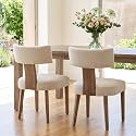 Modern Wooden Dining Chairs Set of 2 Fabric Upholstered Kitchen Chairs