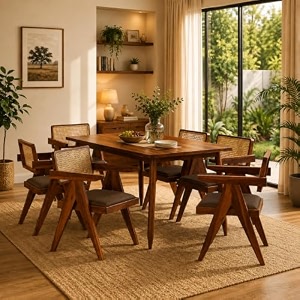 Wooden Dining Table Set with 6 Chairs