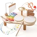 Wooden Drum Set for Toddlers 1-3, Montessori Musical Toy for Kids