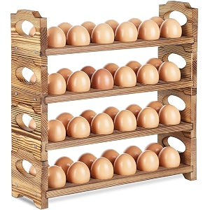 Wooden Egg Holder Countertop 4-Tier 48-Hole Stackable