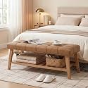 Wooden End of Bed Bench Entryway Bench with Storage, Brown