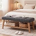 Wooden End of Bed Bench Entryway Bench with Storage, Charcoal
