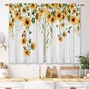 Wooden Farmhouse Sunflower Kitchen Curtains Rustic Country Wood Sunflower Small Short Cafe Window Curtains Flower Floral Plant Bathroom Drapes Treatment Tier Curtains 2 Panels (27.5x39 Inch)
