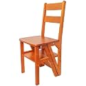 Wooden Folding Ladder Stool Chair Dual-use Multi-Function Climbing Ladder Home 4 Step Ladder Stepladders (Yellow Walnut Color)