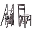 Wooden Folding Library Ladder Chair,Step Ladders,Foldable Chair Counter Chair Step Stool for Adults,2 in 1 Ladder Chair Storage Shelf for Indoor(Black)